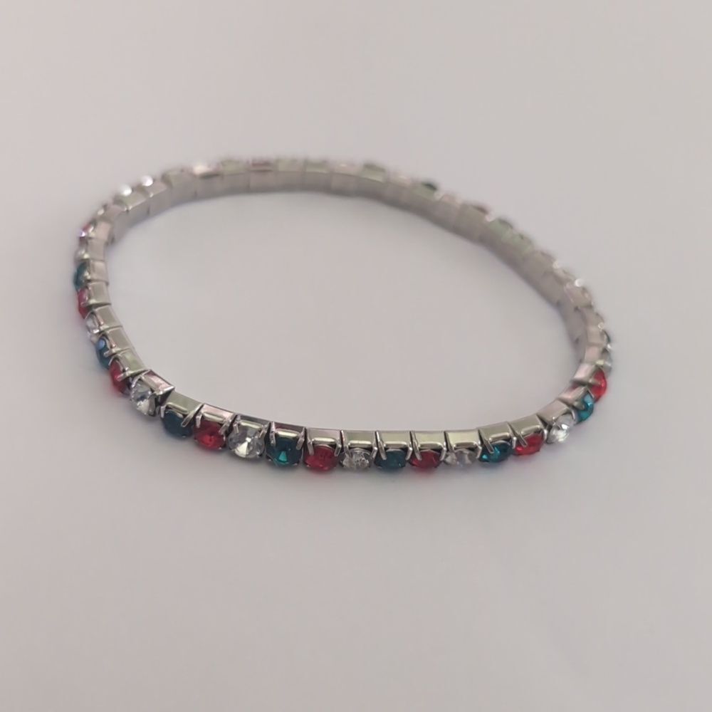 126 Red‎ Green and Crystal Rhinestones Stretch Bracelet